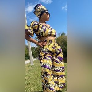 2 Piece African Pant set… Can be worn off the shoulder or as a one shoulder top.